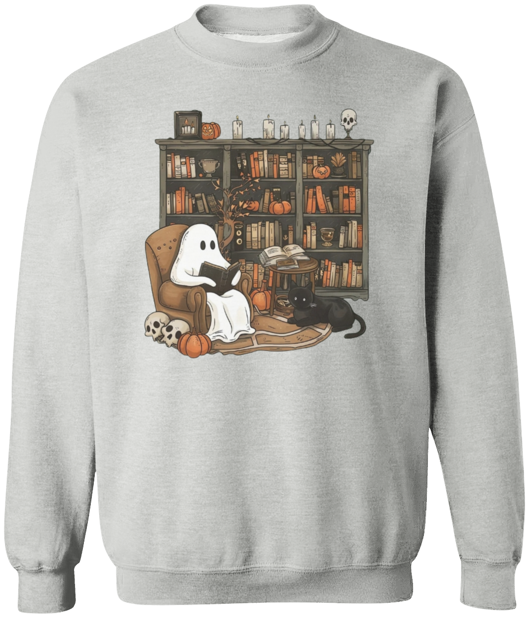 Retro Ghost Reading Books Sweatshirt, Librarian, Teacher Ghost Halloween