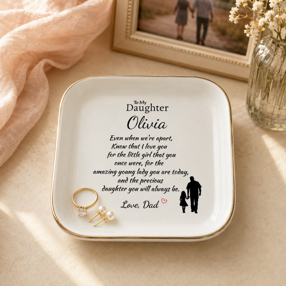 Personalized Daughter Jewelry Dish from Dad – Custom Name Ring Dish