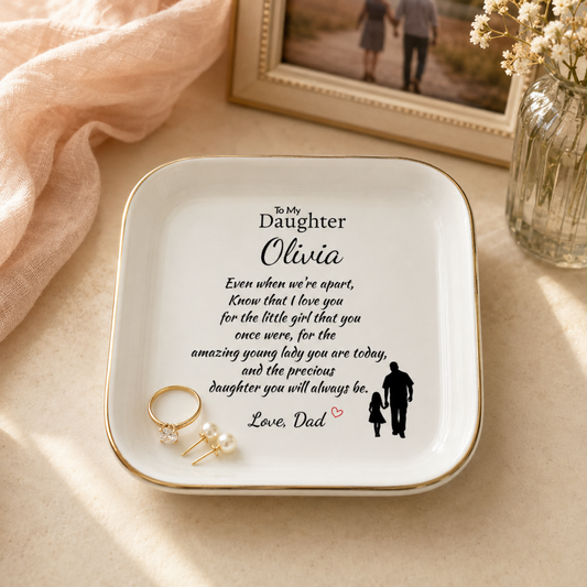 Personalized Daughter Jewelry Dish from Dad – Custom Name Ring Dish