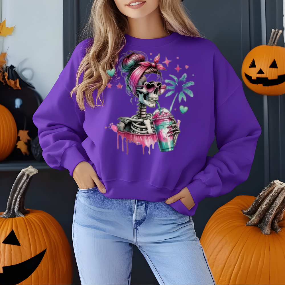 Funky Skeleton Skull Print Sweatshirt - Soft & Stylish