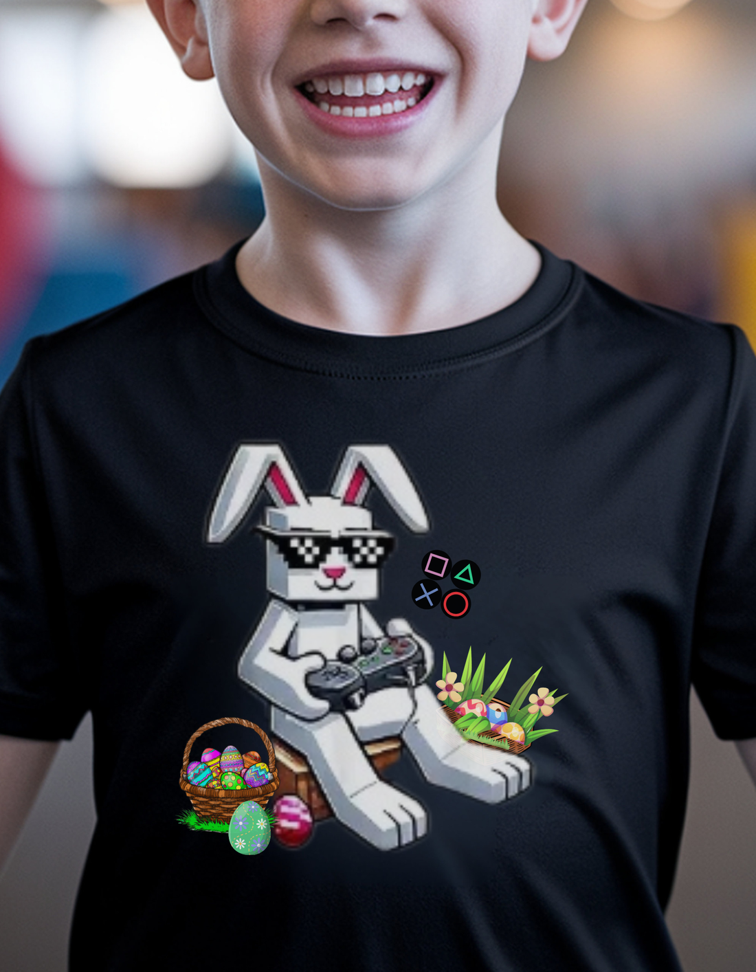Kids Easter Bunny Gaming T-Shirt, Funny Spring Tee for Boys, Cute Holiday Outfit, Easter Egg Hunt Shirt for Girls