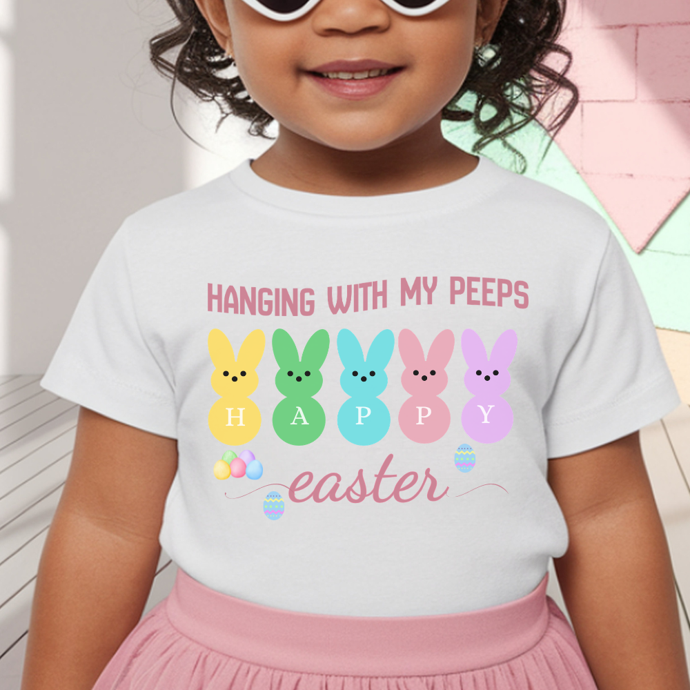 " Hanging with My Peeps" T- Shirt, Cute Easter Bunny Tee, Child's Easter Gift, Fun Easter Graphic Tee