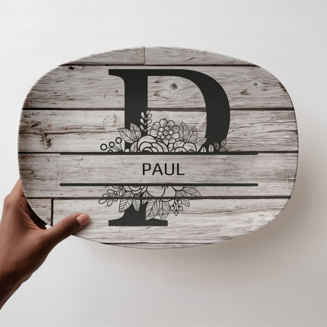 Personalized Father’s Day Platter – Custom Initial & Name Decorative Serving Tray (10x14”) – Wood Look Design Gift for Dad