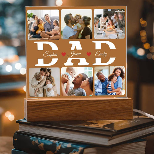 Personalized “DAD” Photo Acrylic Plaque – Custom Family Picture Gift for Dad – LED Night Light Keepsake from Kids – Father’s Day Gift