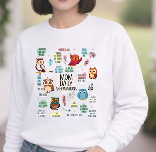 Mom Affirmation Sweatshirt, Cute Owl Design, Unisex Gift, Soft Cotton Blend Crewneck, Inspirational Apparel, Cozy and Durable