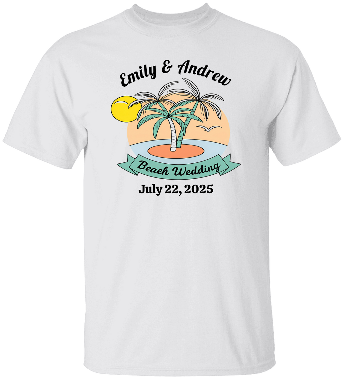 Personalized Beach Wedding Palm Tree Shirt, Custom Bride Groom Name Shirt, Tropical Destination Wedding Tee