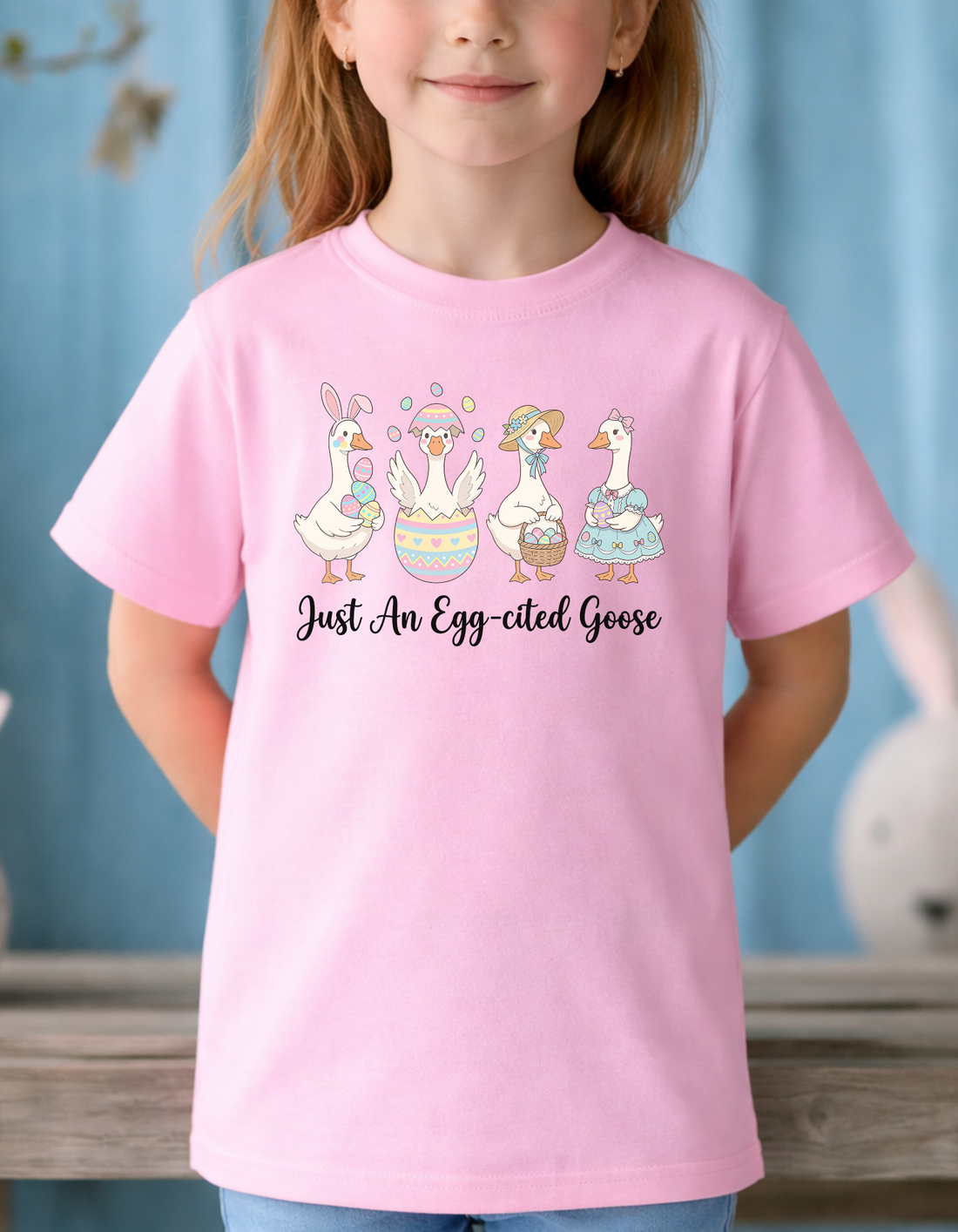 Kids Easter Goose Shirt, Cute Goose Easter Design, Fun Egg Pattern Tee, Youth Spring Outfit, Easter Egg Hunt Shirt, Kids Cartoon Tee