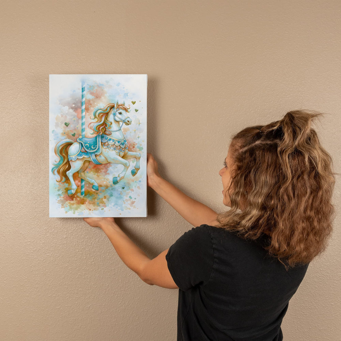 Carousel Horse Canvas Art, Nursery Wall Decor for Kids, Playful Kids Room Wall Art, Vibrant Animal Canvas, Gift for Children