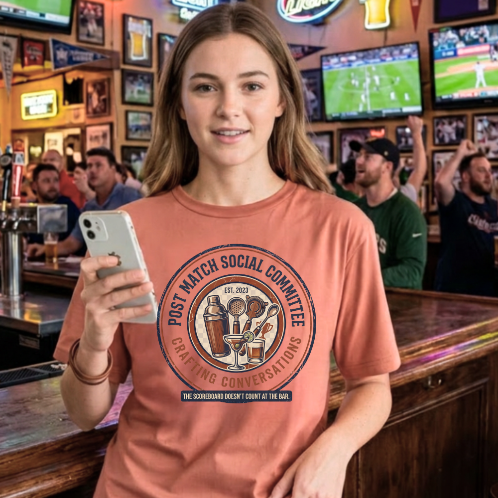 Post Match Social Committee – Comfort Colors Graphic Tee & Matching Dad Cap with Est. Group Year Personalization