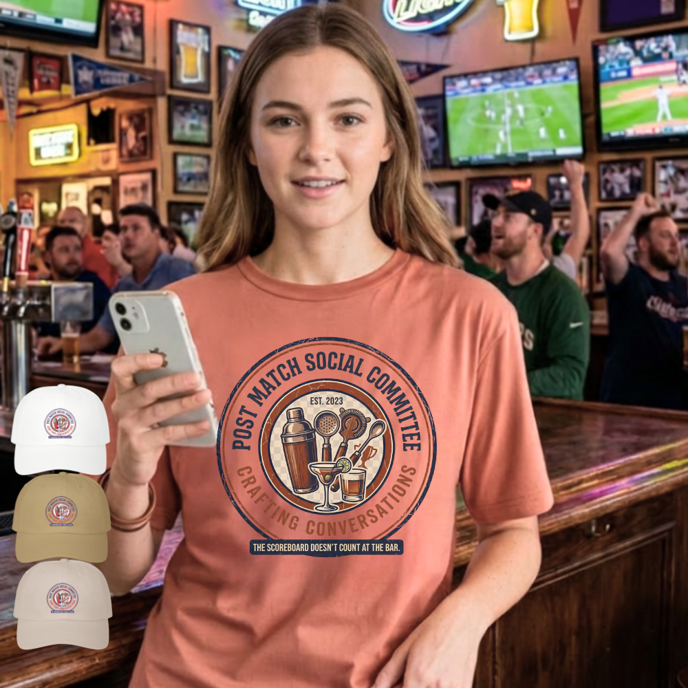 Post Match Social Committee – Comfort Colors Graphic Tee & Matching Dad Cap with Est. Group Year Personalization