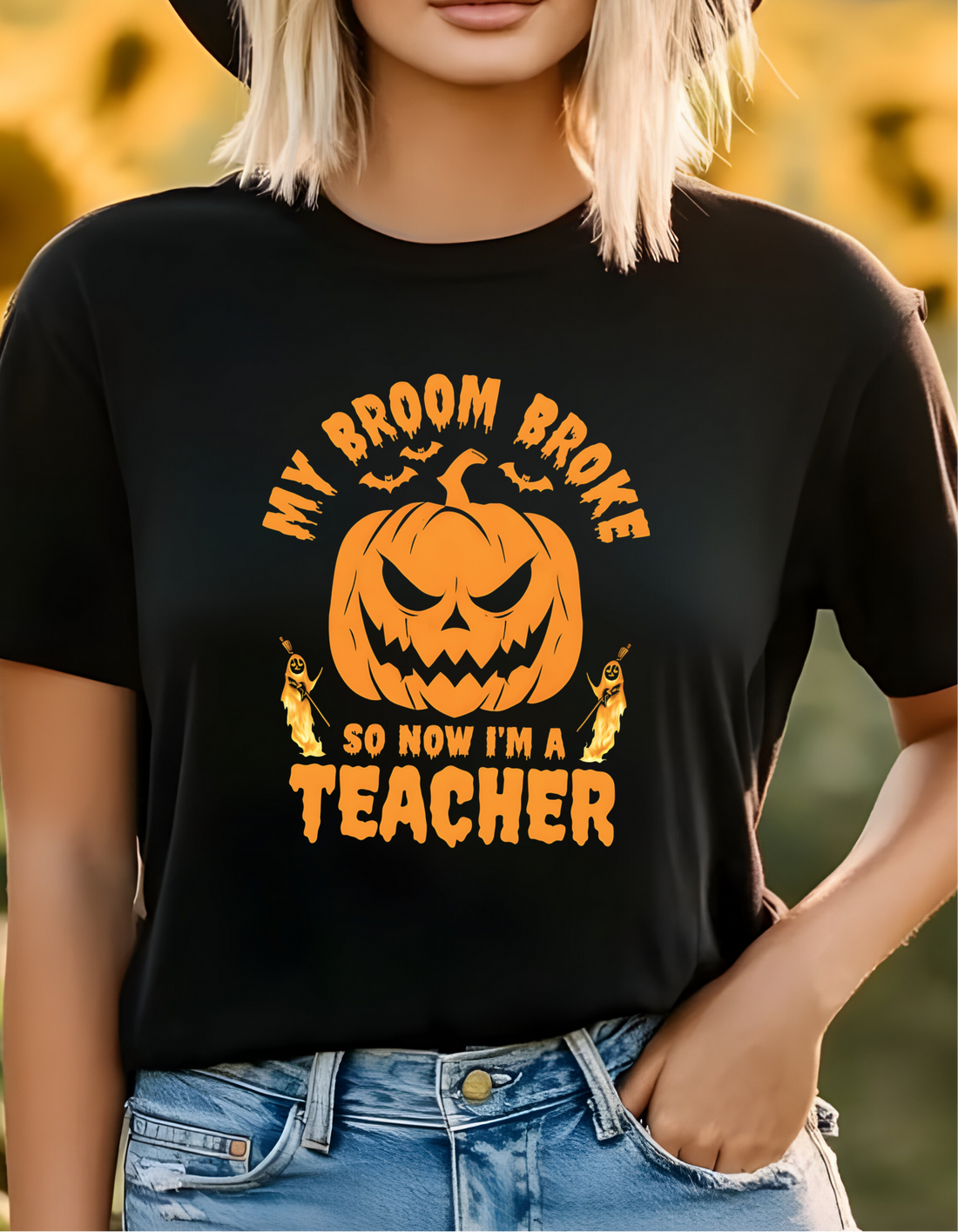 “Funny Halloween Teacher Shirt “My Broom Broke So Now I Teach”