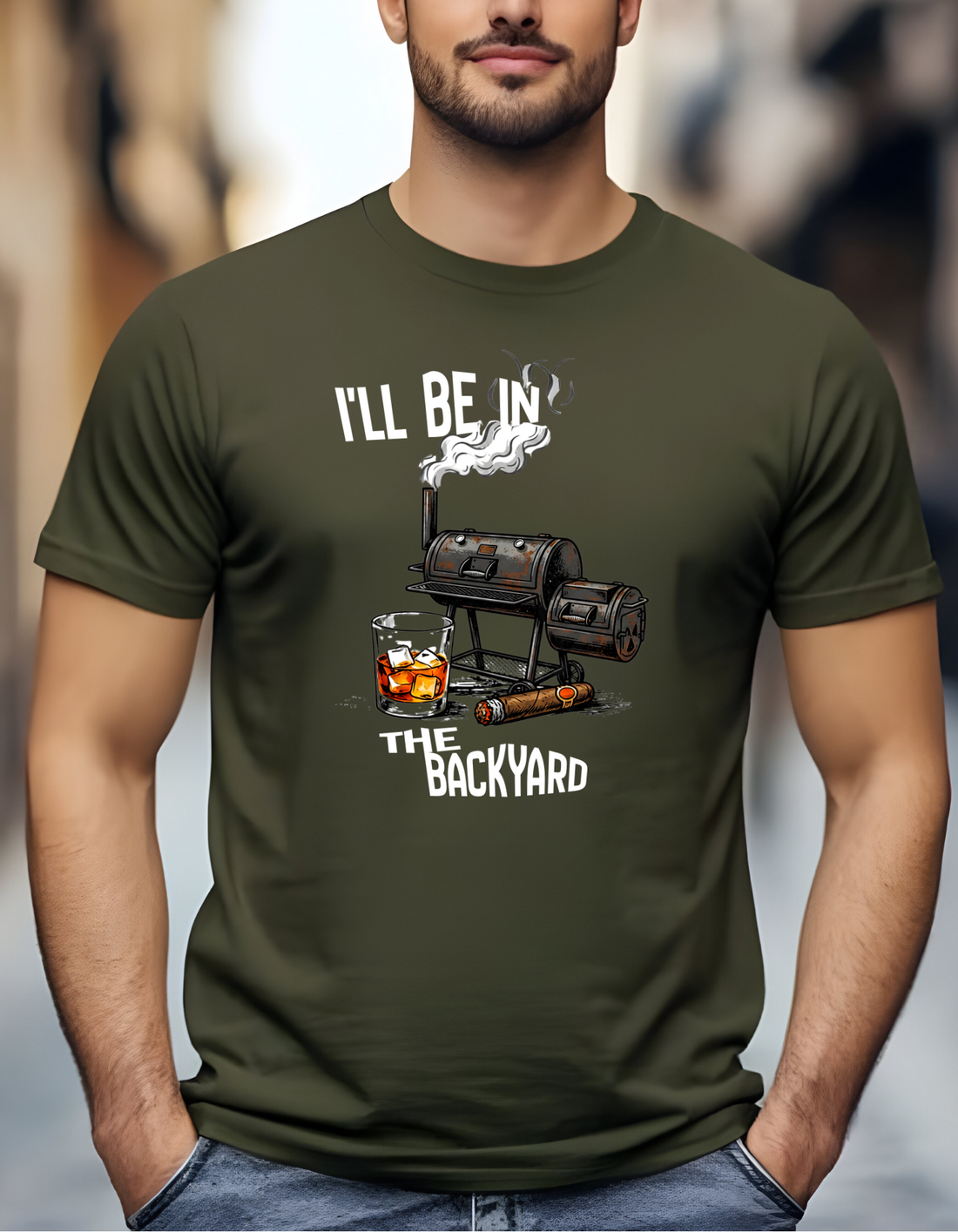 I'll Be in the Backyard T-Shirt, Funny BBQ Grill Shirt, Gift for Grill Masters, Men’s Casual Tee, Outdoor Cooking Apparel