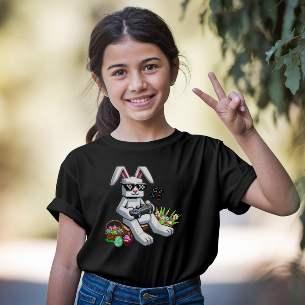 Kids Easter Bunny Gaming T-Shirt, Funny Spring Tee for Boys, Cute Holiday Outfit, Easter Egg Hunt Shirt for Girls