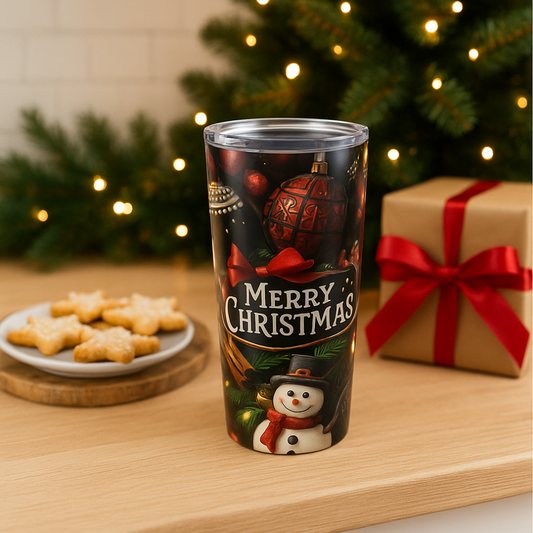 Christmas Tumbler, Merry Christmas Travel Mug, Holiday Gift, Insulated Coffee Cup, Snowman Mug, Christmas Ornament, Xmas Present