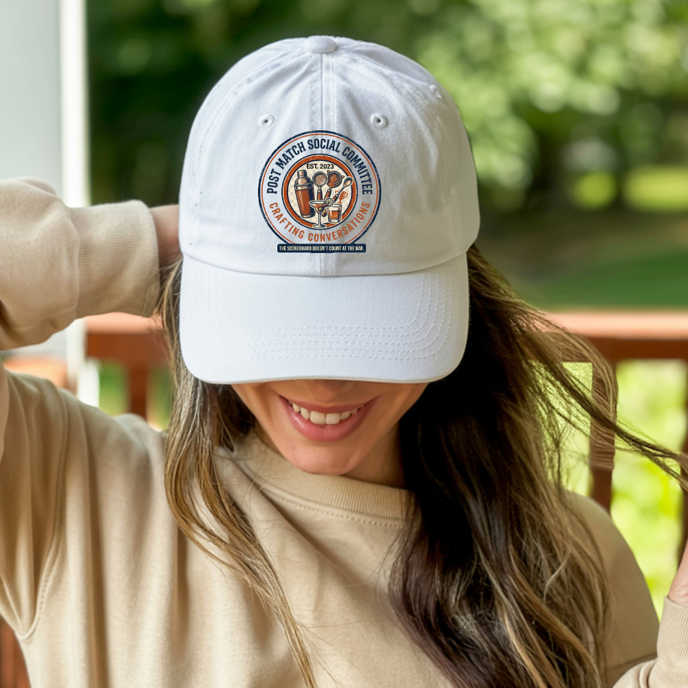 Post Match Social Committee – Comfort Colors Graphic Tee & Matching Dad Cap with Est. Group Year Personalization