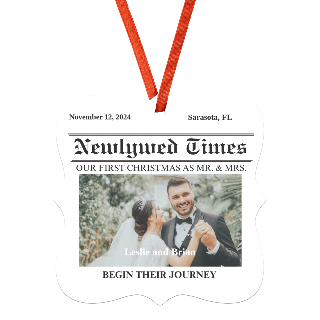 Personalize Mr. & Mrs. "Our First Christmas" Square Ornament