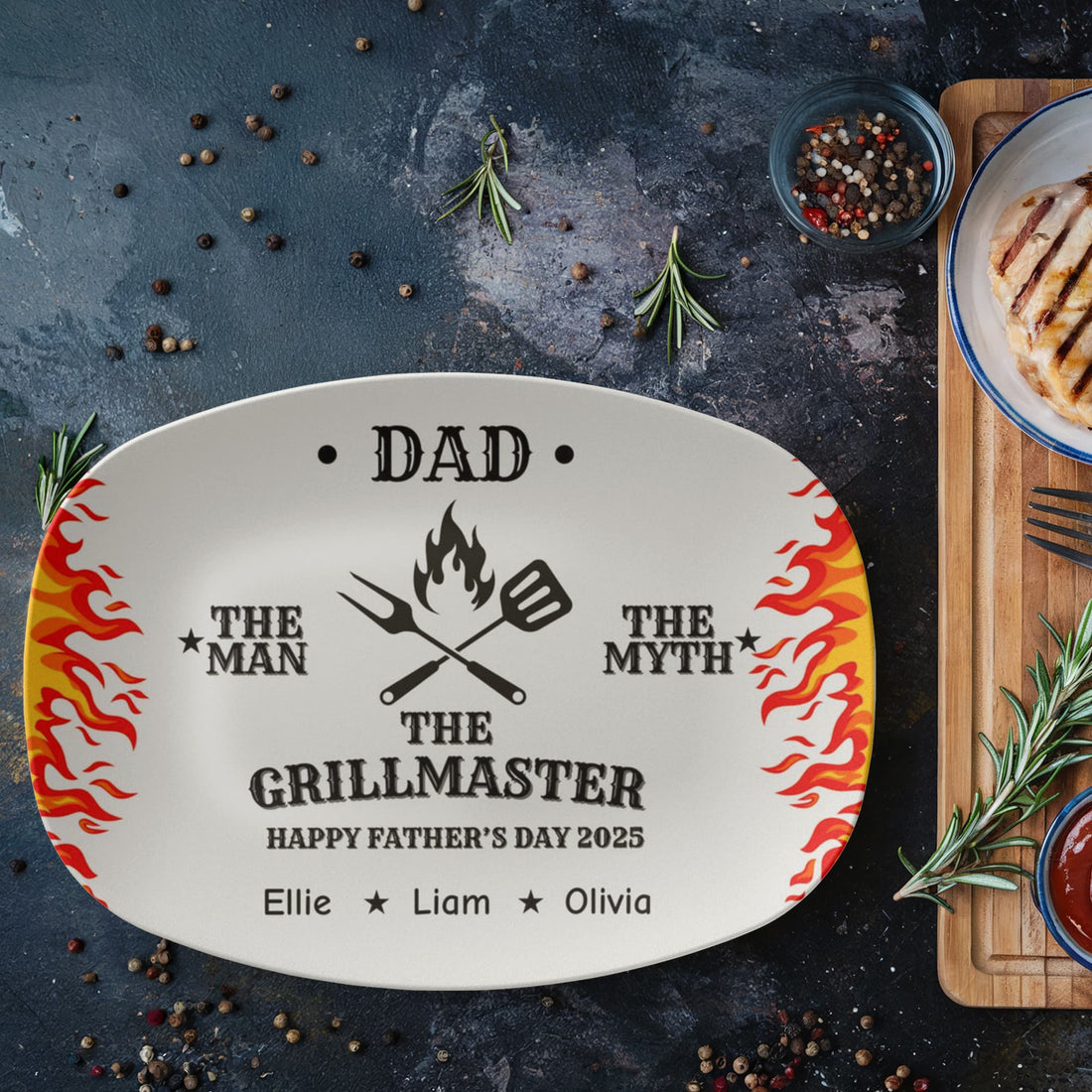 BBQ Grilling Personalized Plate, Daddy's Grilling Plate for Father's Day, Custom Gift for Him