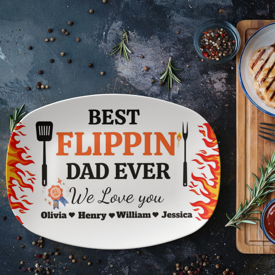 BBQ Grilling Personalized Plate, Daddy's Grilling Plate for Father's Day, Custom Gift for Him 10”x14” Platter