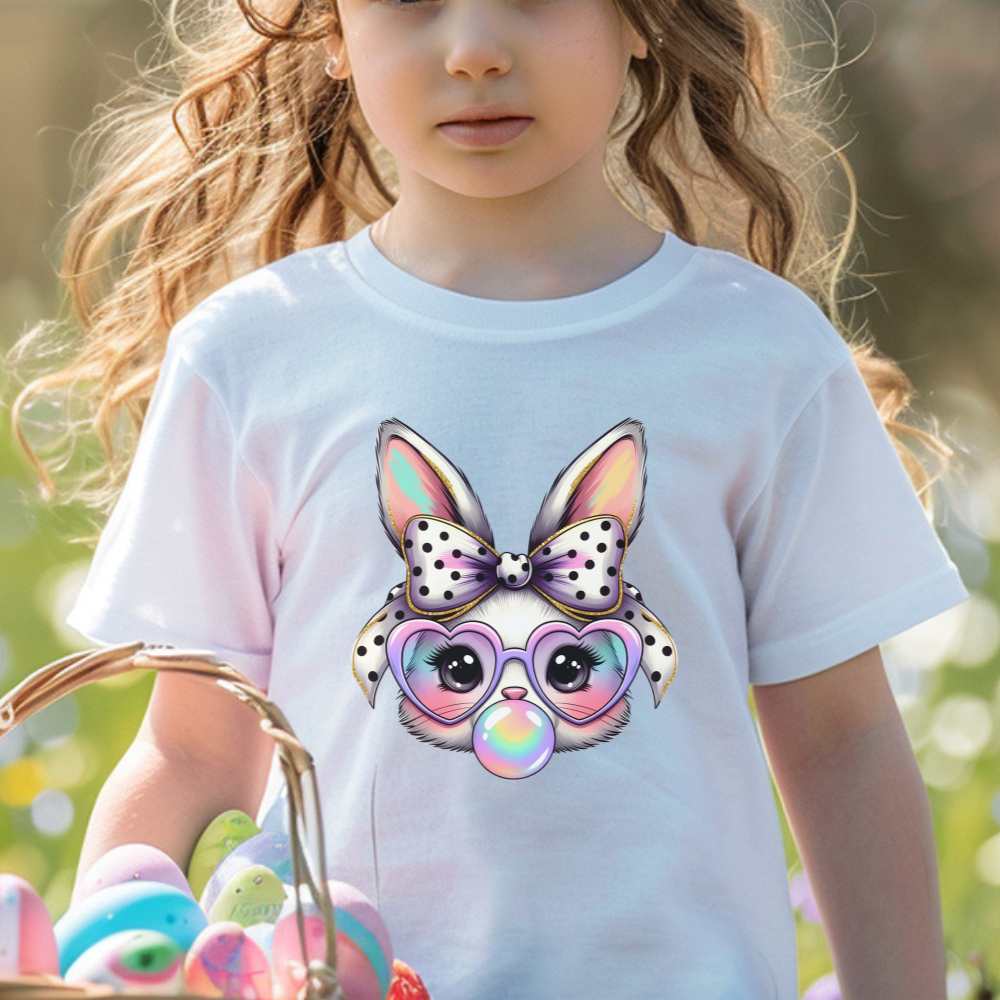 Cute Bunny Kids T-Shirt, Bunny with Glasses Tee, Fun Kids Gift, Adorable Animal Shirt, Unicorn Ears Design, Polka Dot Bow, Playful Fashion