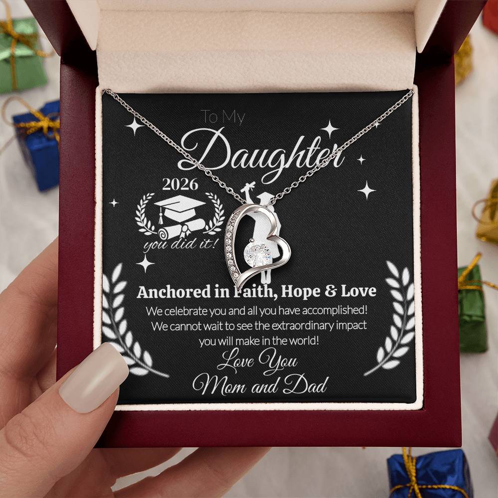 To My Daughter Graduation Necklace 2026 – Anchored in Faith, Hope & Love Gift from Mom and Dad | Graduation Jewelry Keepsake