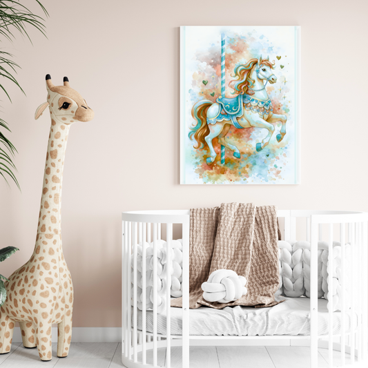 Carousel Horse Canvas Art, Nursery Wall Decor for Kids, Playful Kids Room Wall Art, Vibrant Animal Canvas, Gift for Children