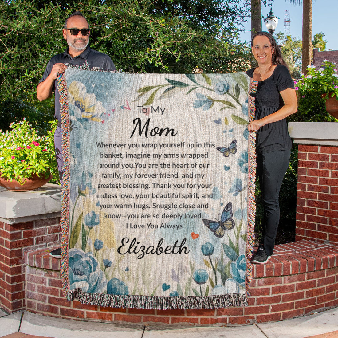 “To My Mom” Custom Name Blanket – Sentimental Gift from Daughter or Son – Floral Keepsake Throw