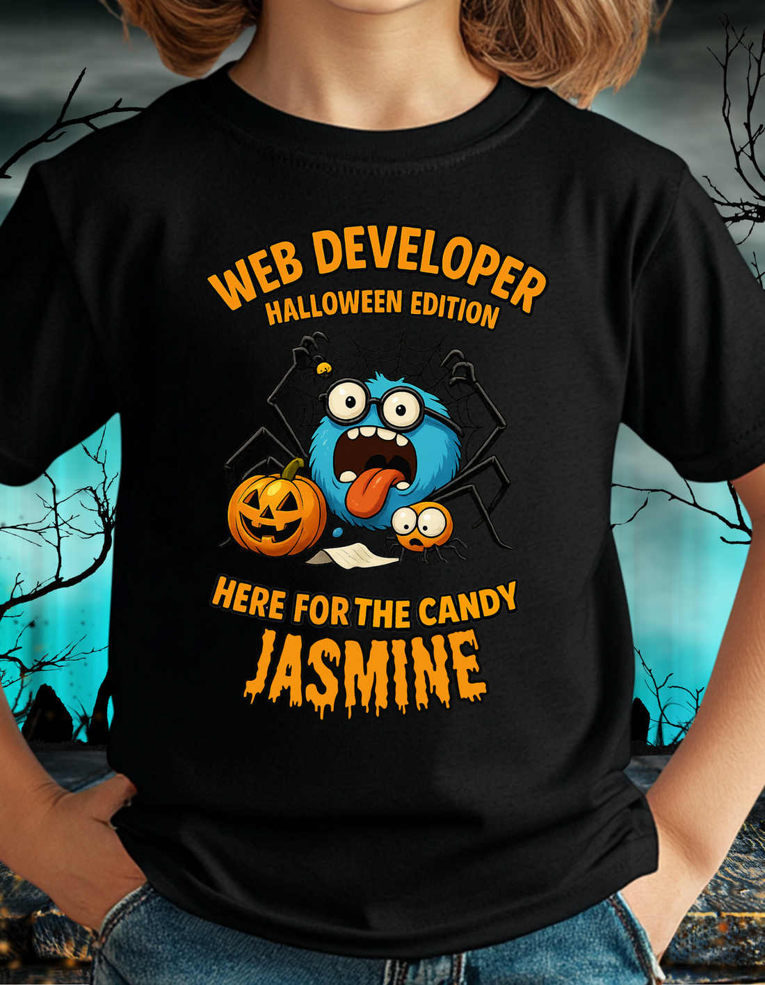 Funny Cute, Personalize Youth Halloween graphic T-Shirt| Tote Bag