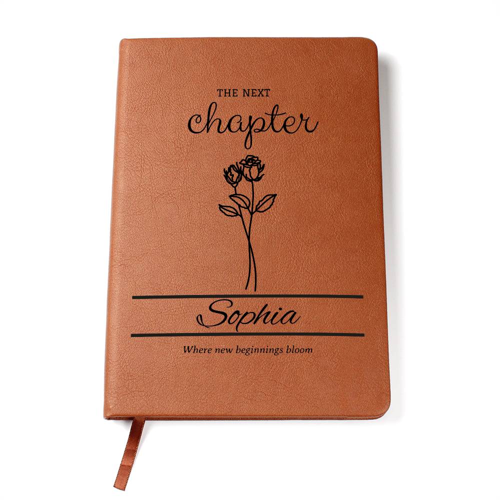 Personalized Graduation Leather Journal with Birth Flowers, Vegan Notebook Gift, Custom Name, Inspirational Quote