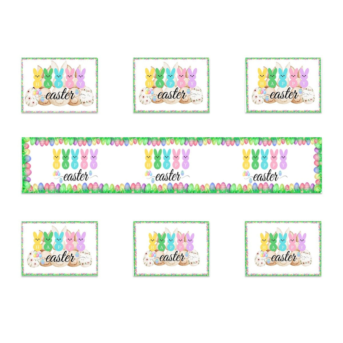 Personalized Easter Table Runner & Placemat Set – Bunny Family Dinner Decor, Spring Table Setting, Custom Easter Party Bundle 7 Pieces