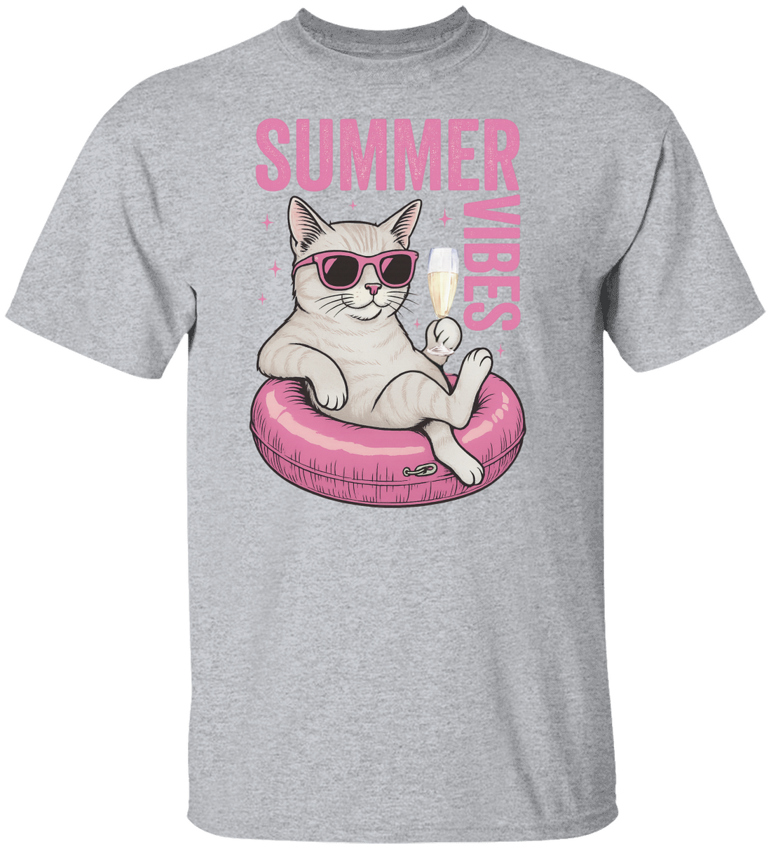 Summer Vibes T-Shirt, Summer Cat, Lazy River Cat, Cat in pool tube | Champagne Time