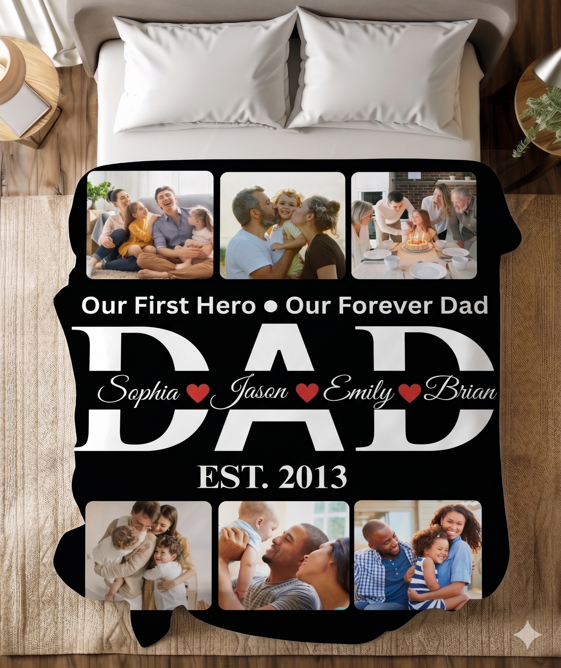 Personalized Dad Photo Blanket – Our First Hero Our Forever Dad Custom Family Blanket – Gift for Dad from Kids – Father’s Day Photo Blanket