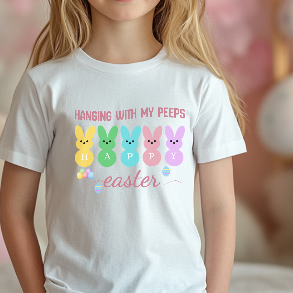 " Hanging with My Peeps" T- Shirt, Cute Easter Bunny Tee, Child's Easter Gift, Fun Easter Graphic Tee