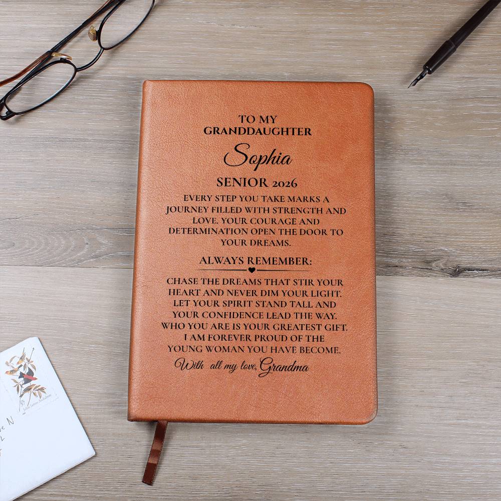 To My Granddaughter Senior 2026 Journal, Personalized Graduation Notebook Gift from Grandma, Custom Name Keepsake
