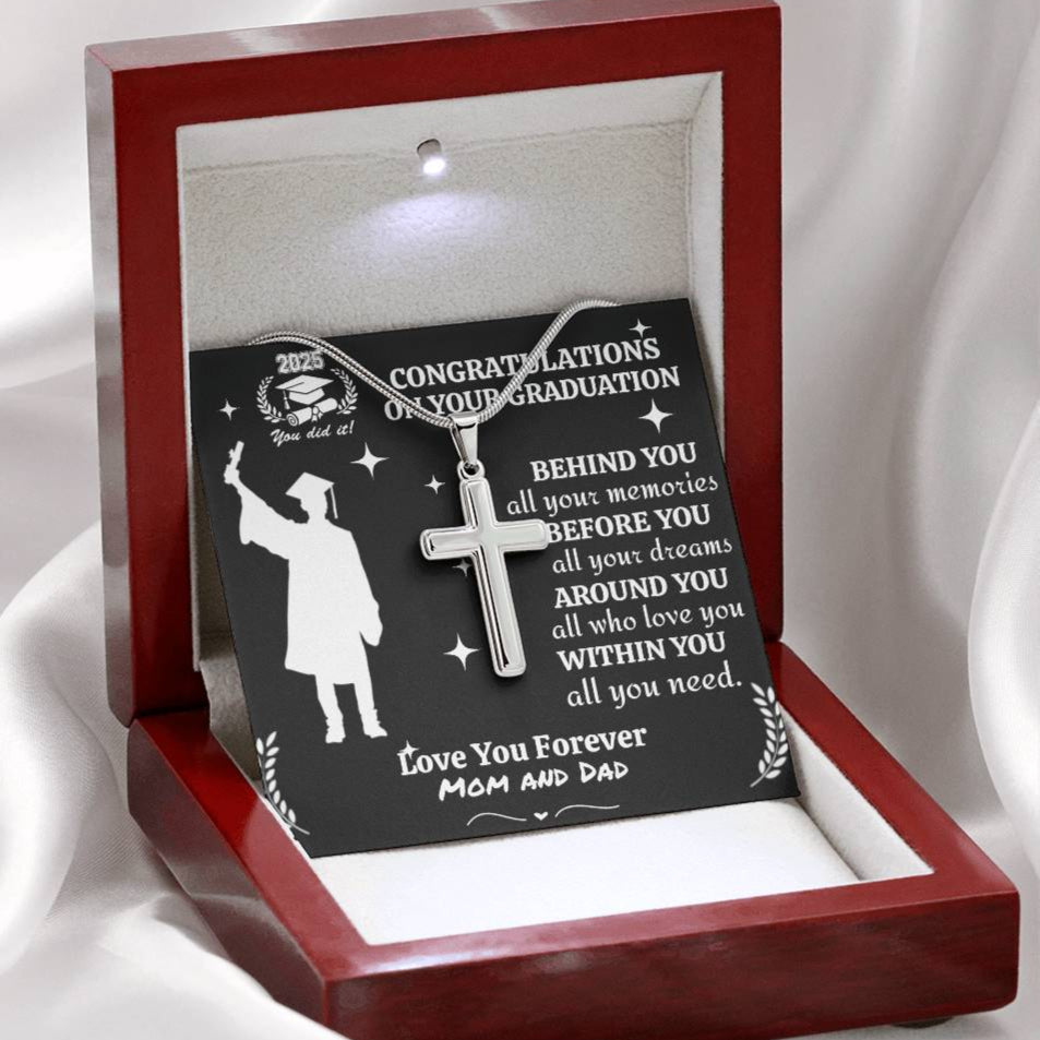 Personalized To My Son/Grandson/Nephew "Congrats 2025 Graduate" Cross Necklace
