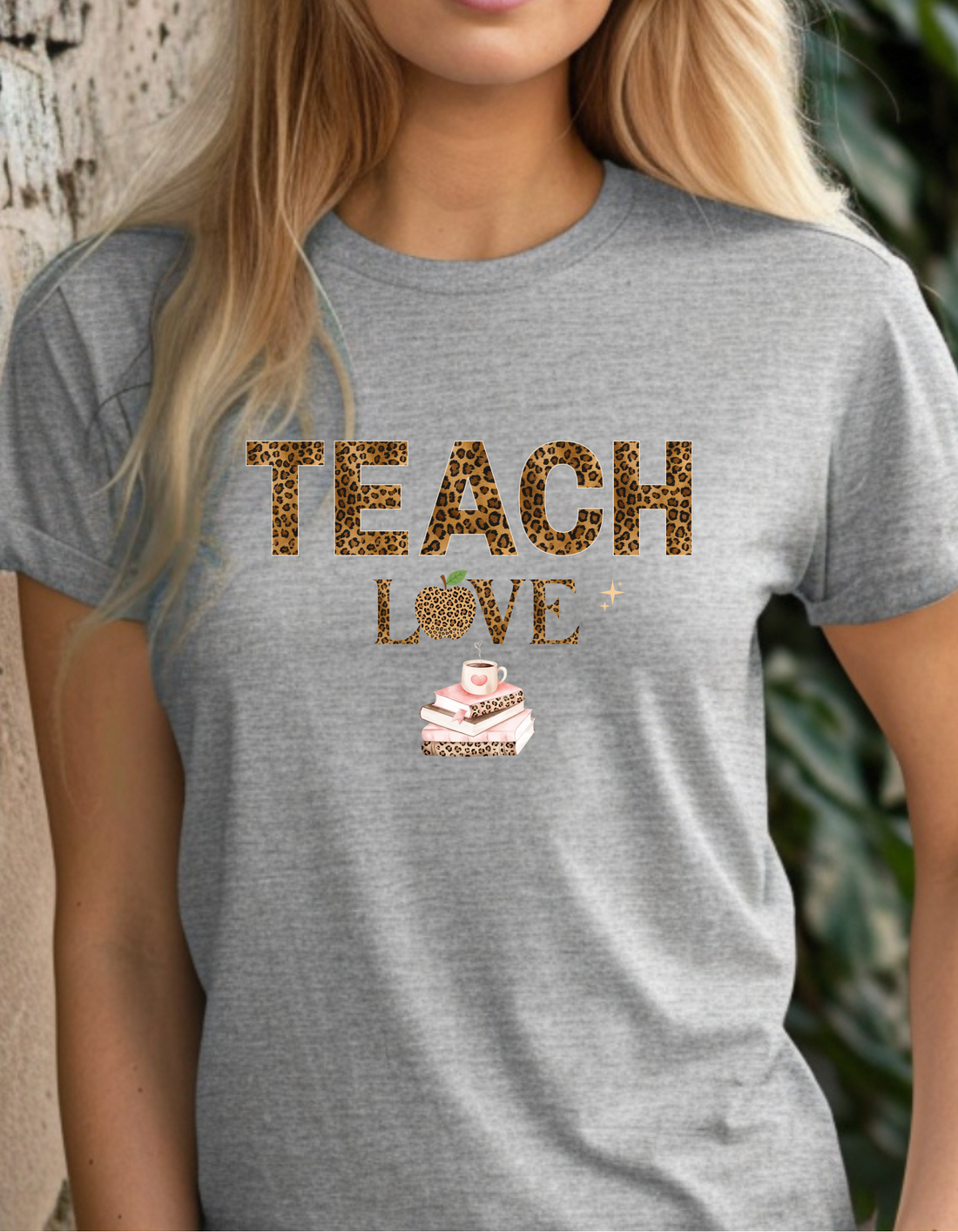 Teach Love Leopard Print Teacher Shirt – Cute Teacher Appreciation T-Shirt, Classroom Gift for Teachers, Back to School Teacher Tee
