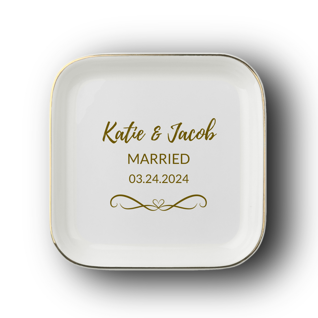 Personalized Married- Engaged Jewelry Dish – Custom Couple Ring Holder With Names and Wedding Date