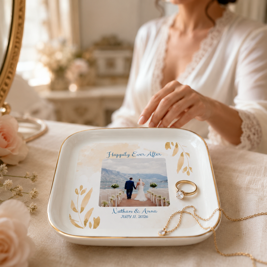 Personalized Happily Ever After Jewelry Dish – Custom Wedding Photo Ring Dish - Custom Jewelry Tray