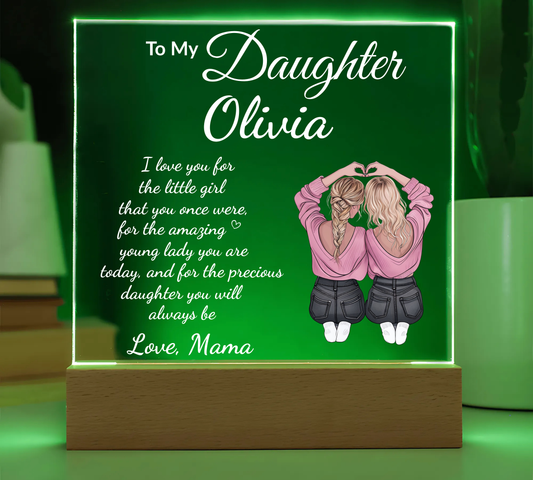 Personalized Gift for Daughter, Mother and Daughter Art, Sentimental Present Acrylic LED Nite Light