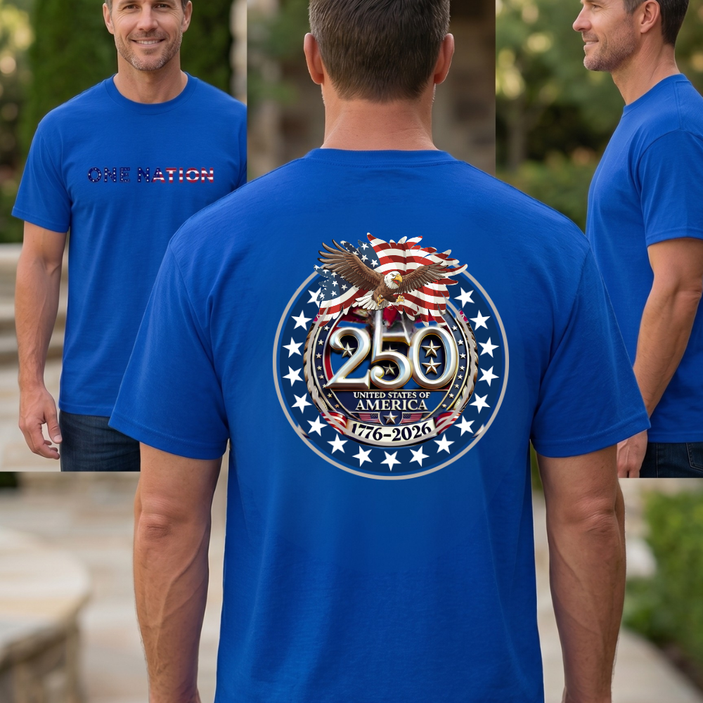 Patriotic One Nation Tee, American Eagle 250th Anniversary Shirt, US Celebration T-Shirt, Independence Day Apparel
