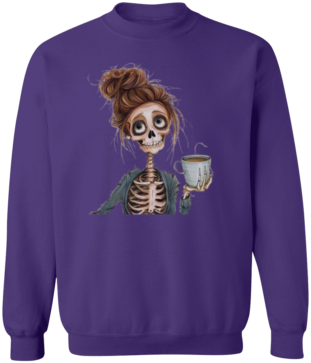 Funny Skull Girl Print Halloween Skeleton Coffee Sweatshirt