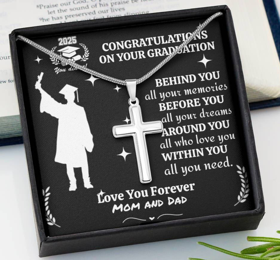 Personalized To My Son/Grandson/Nephew "Congrats 2025 Graduate" Cross Necklace