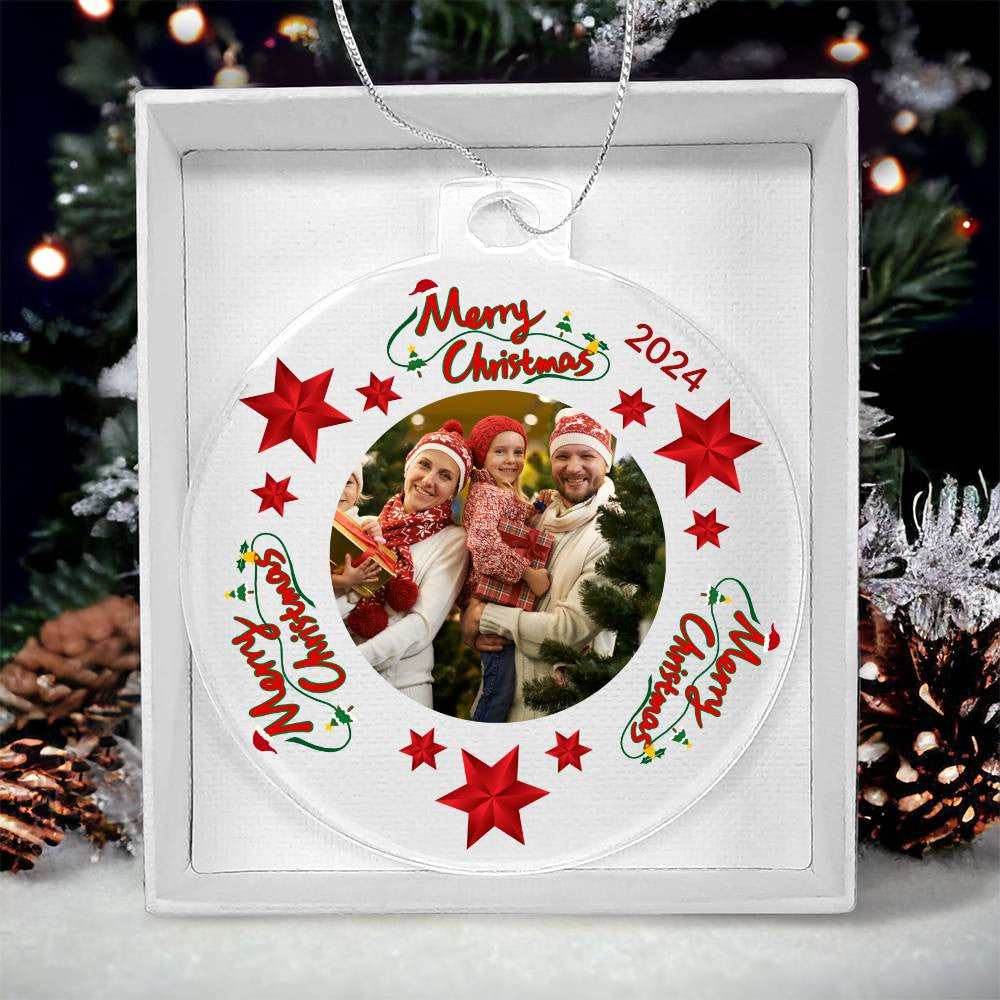 Personalized Merry Christmas 2024 Photo Acrylic Ornament!