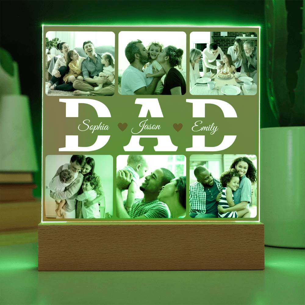 Personalized “DAD” Photo Acrylic Plaque – Custom Family Picture Gift for Dad – LED Night Lite Keepsake from Kids