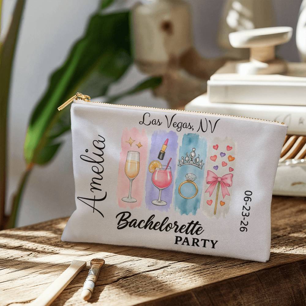 Bachelorette Personalized Makeup Bag, Bridal Shower Gift, Custom Bridesmaid Pouch, Party Favors