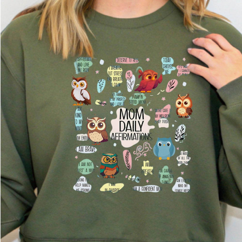 Mom Affirmation Sweatshirt, Cute Owl Design, Unisex Gift, Soft Cotton Blend Crewneck, Inspirational Apparel, Cozy and Durable