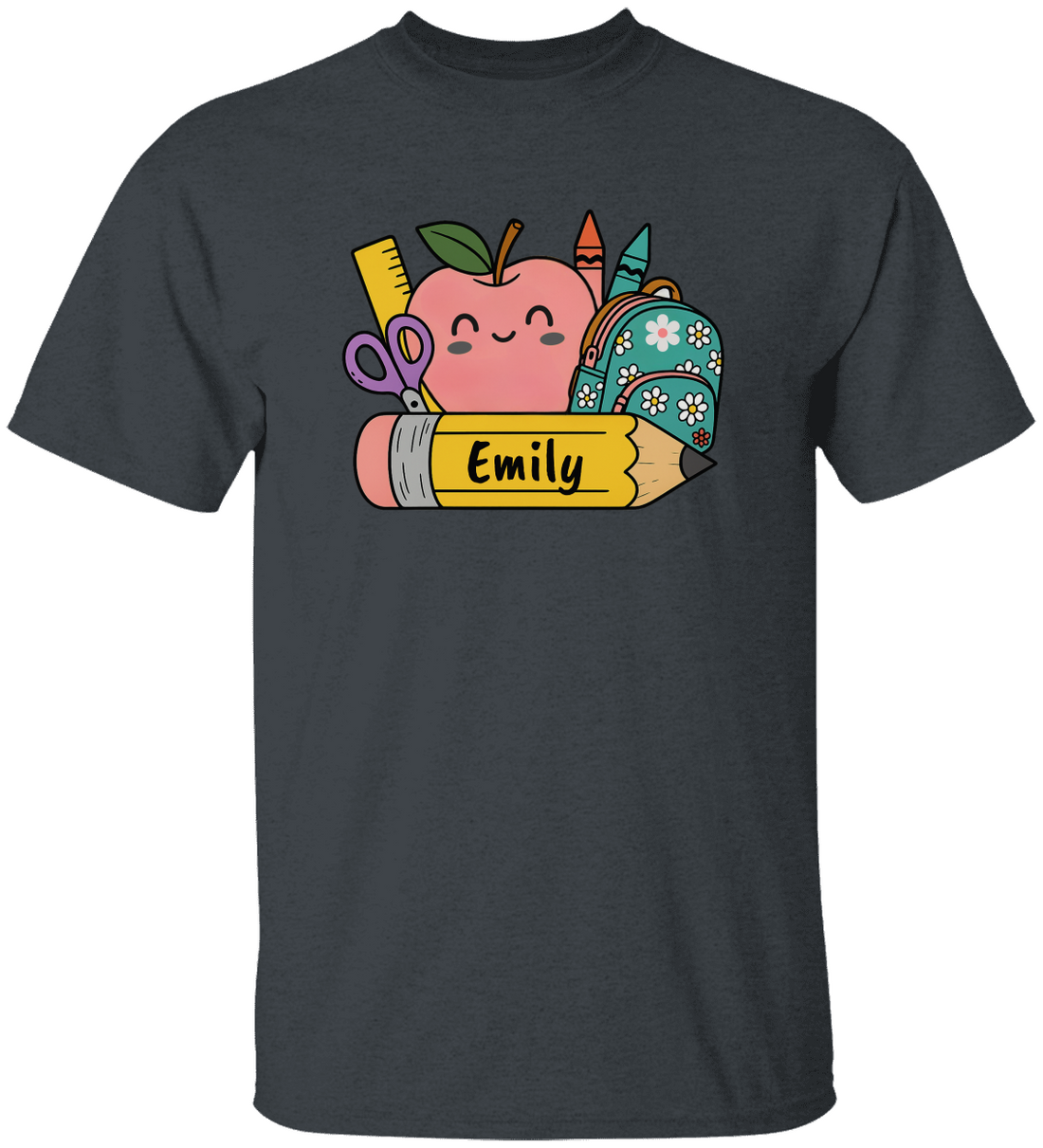 Personalized Kids Cotton Tee with School Supplies Design