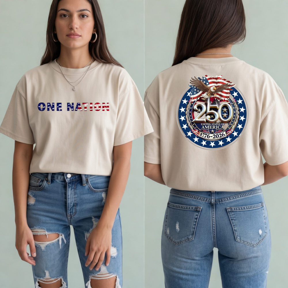 Patriotic One Nation Tee, American Eagle 250th Anniversary Shirt, US Celebration T-Shirt, Independence Day Apparel