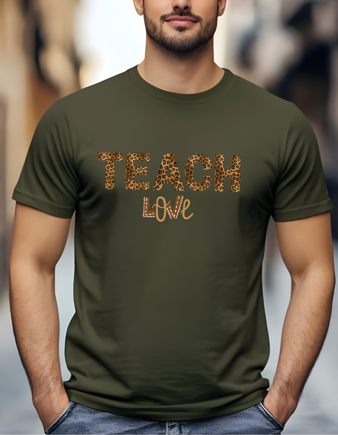 Teach Love Leopard Print Teacher Shirt – Cute Teacher Appreciation T-Shirt, Classroom Gift for Teachers, Back to School Teacher Tee