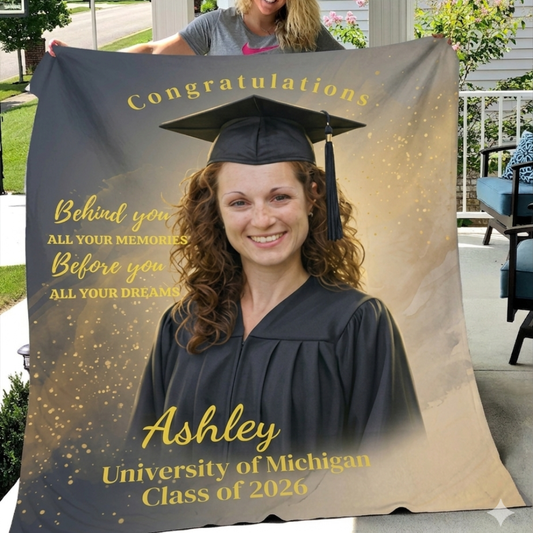 Personalized Graduation Blanket with Photo – Custom Graduate Gift 2026, College High School Senior Keepsake Throw, 50x60