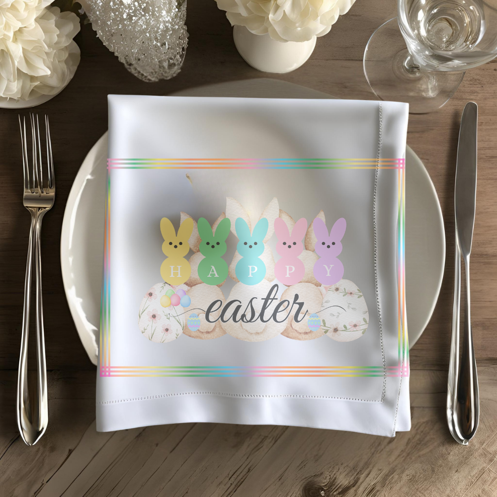 Happy Easter Placemats/Napkin, Easter Bunny Table Decor, Spring Dining Table Accessory, Holiday Cotton Placemat, Festive Table Setting Decor